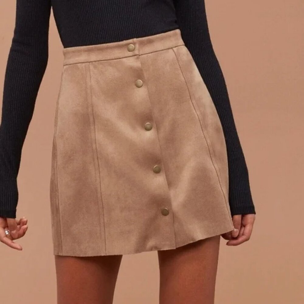 Aritzia Wilfred Free Faux Suede Centinela Button Front A Line Skirt Tan Size 8